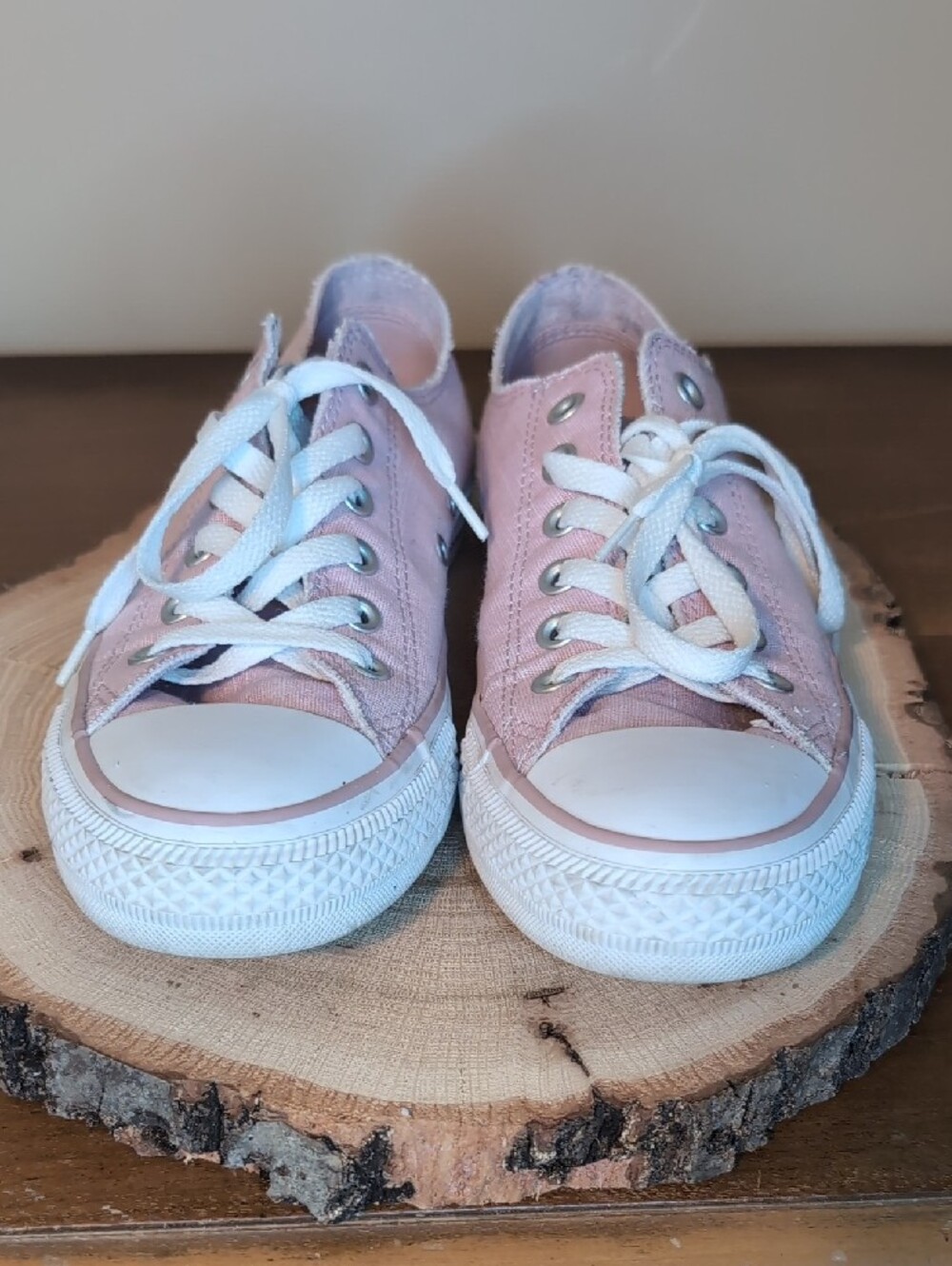 Converse Low Top Sneakers in Pale Pink and White - Picture 2 of 10